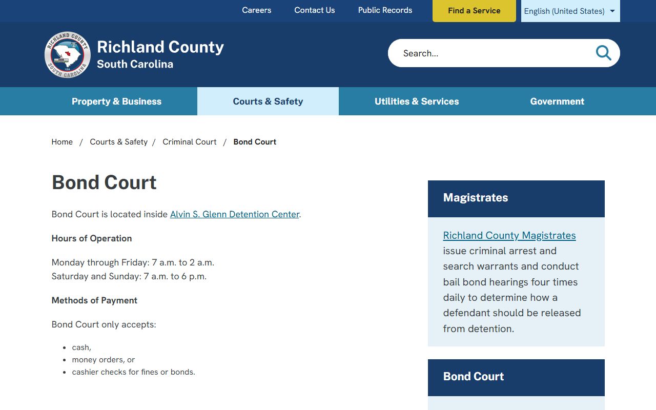 Richland County Clerk of Court Bond Court records