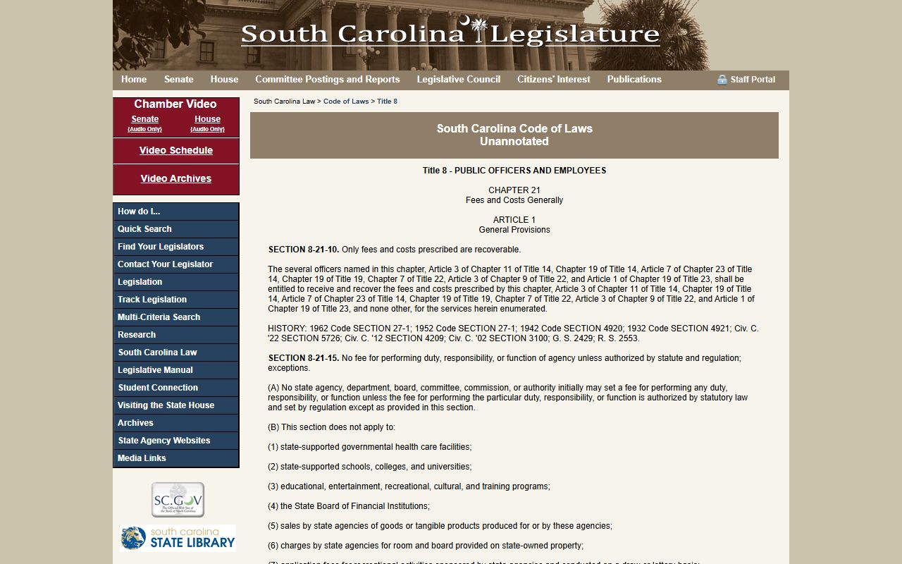 Richland County Clerk of Court fee statute reference