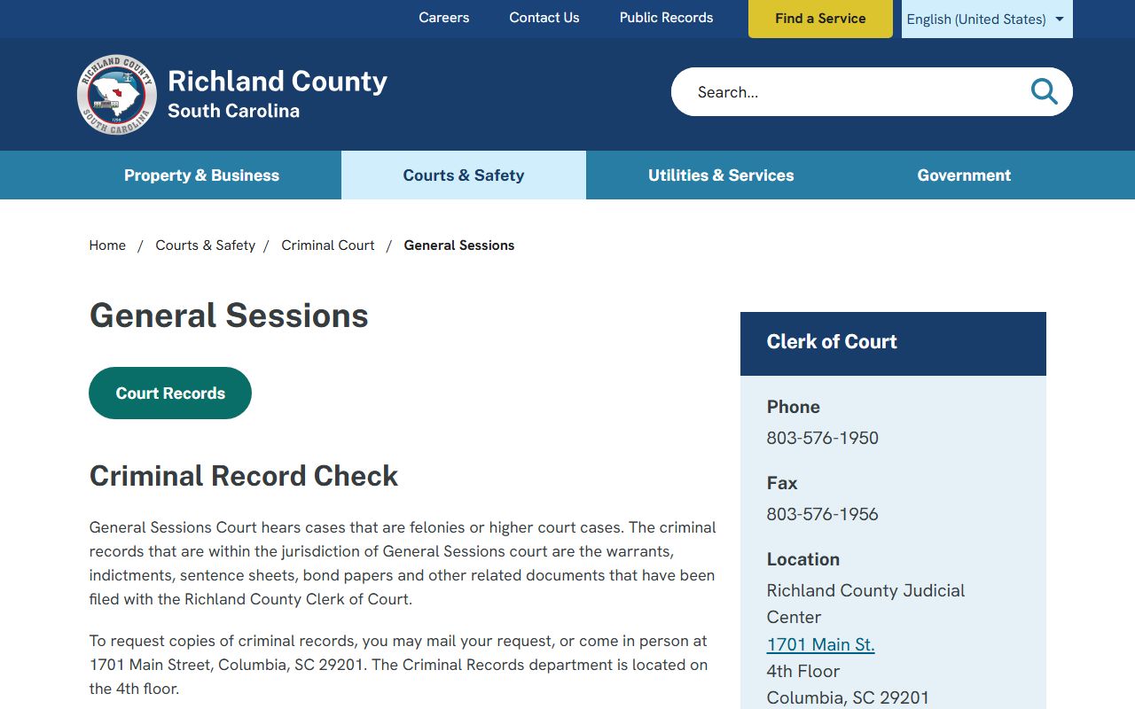 Richland County Clerk of Court General Sessions records