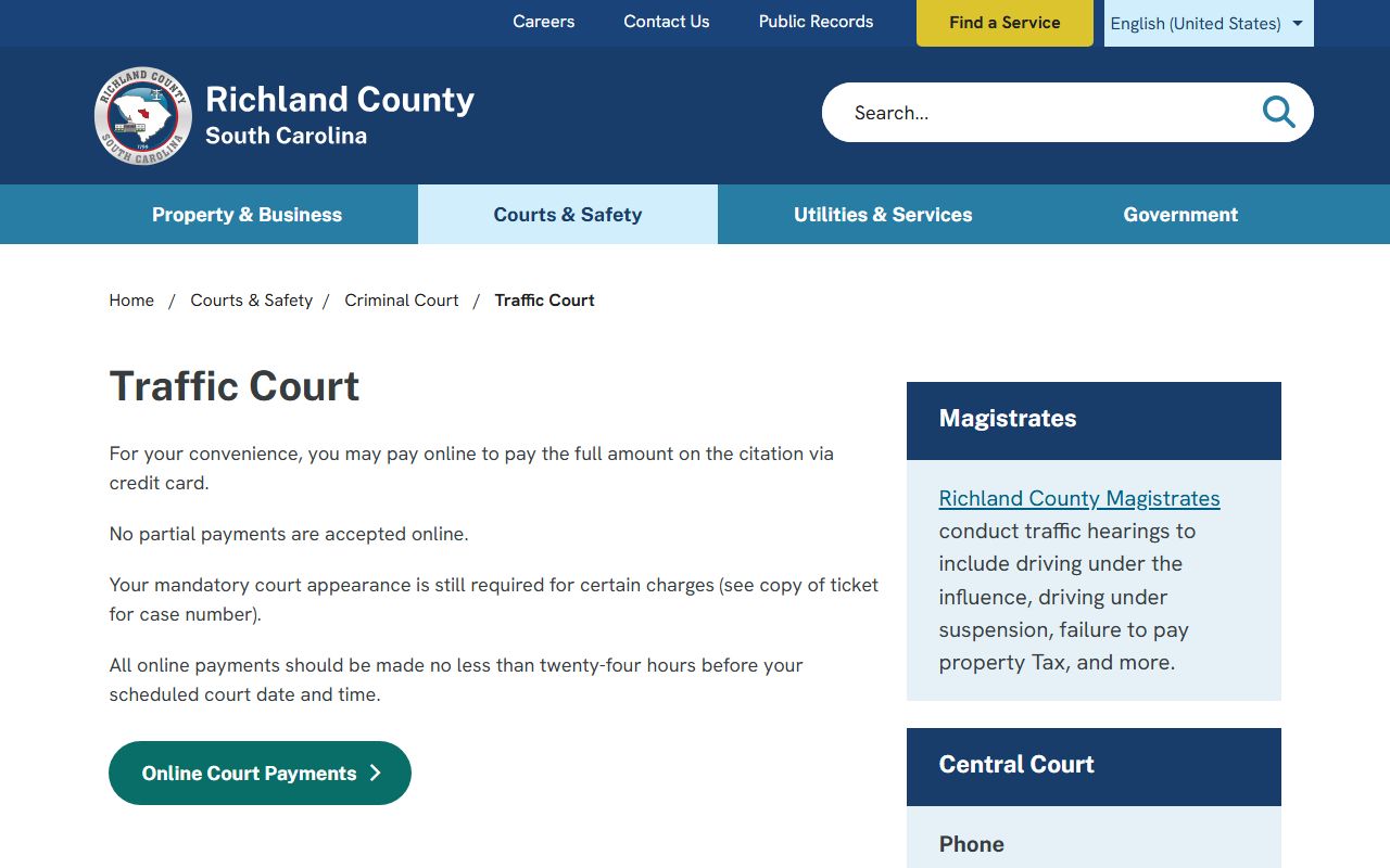 Richland County Clerk of Court traffic court records boundary
