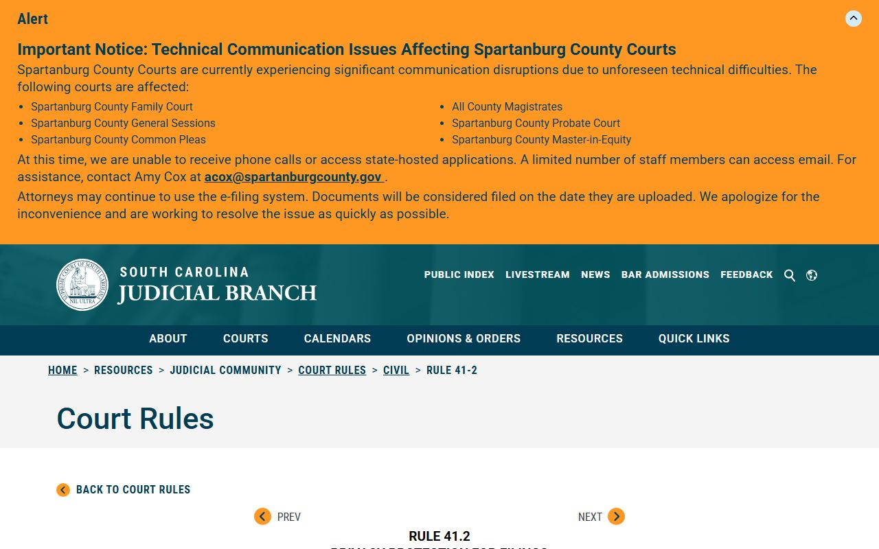 Richland County Clerk of Court Rule 41.2 redaction responsibility