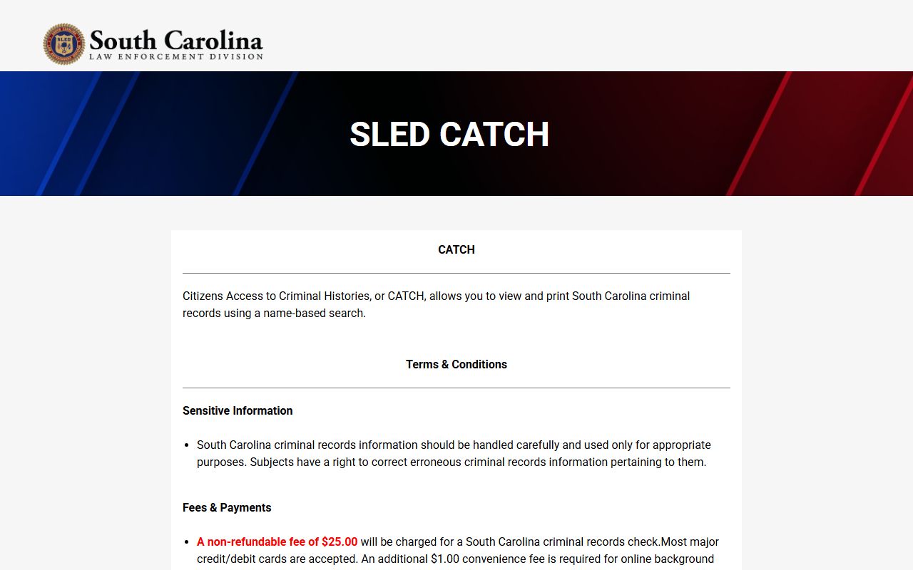 Richland County arrest records SLED CATCH background checks