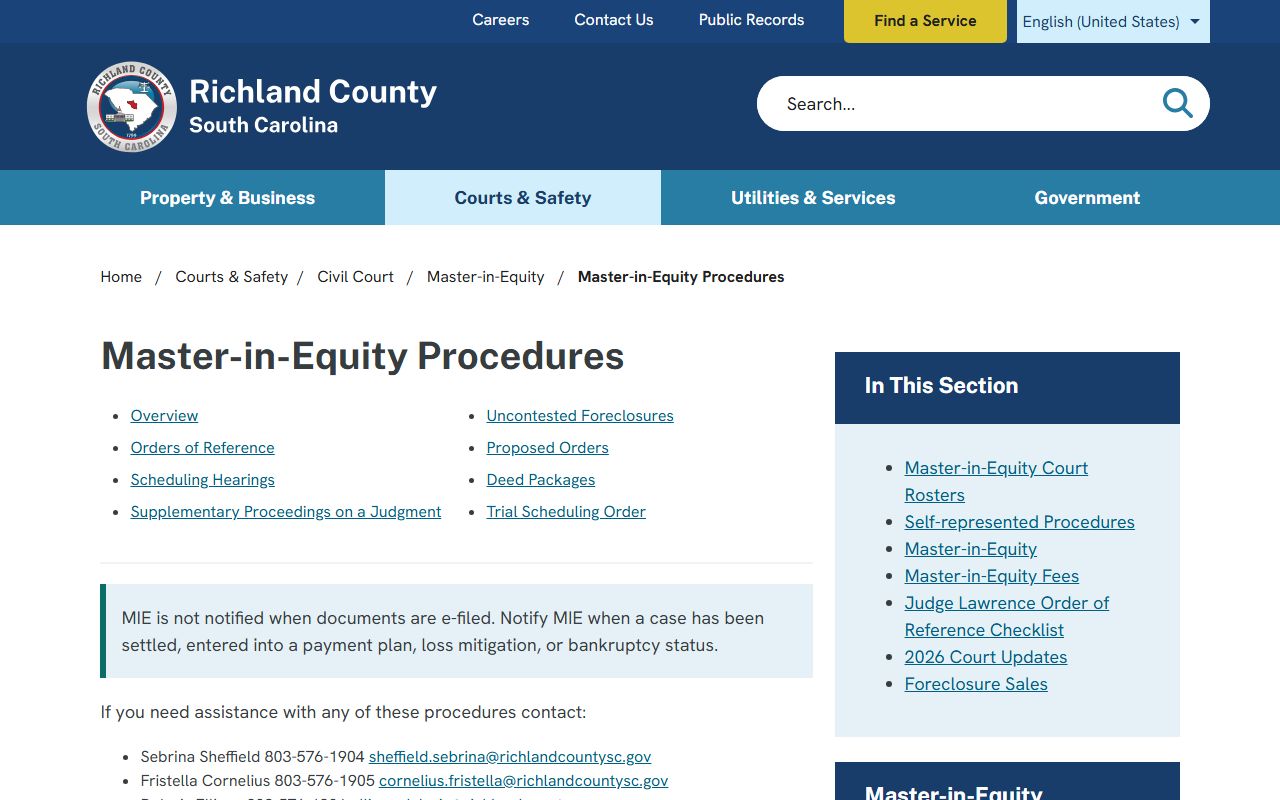 Richland County court dockets Master-in-Equity procedures