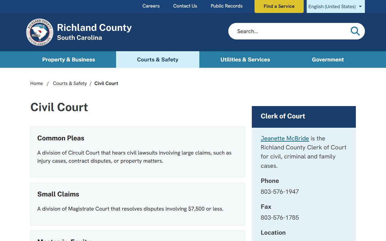 Richland County court dockets civil court source