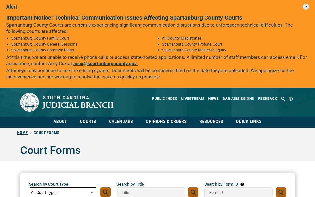 Richland County court dockets South Carolina court forms search