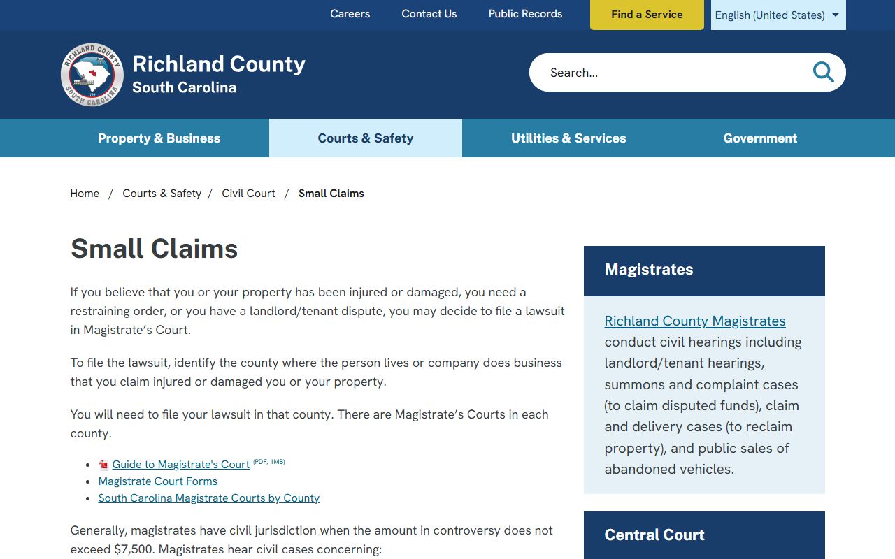 Richland County court dockets small claims Magistrate source