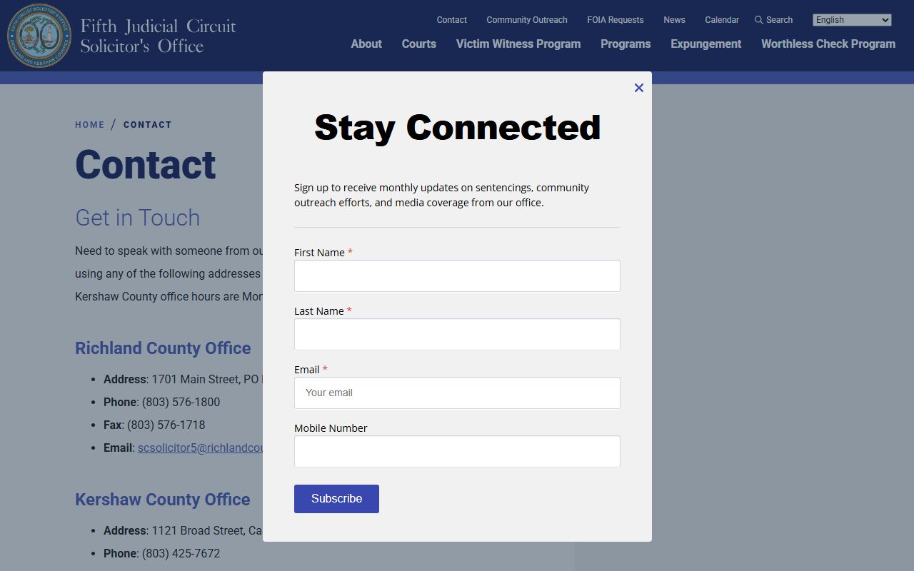 Richland County criminal court records Solicitor contact source