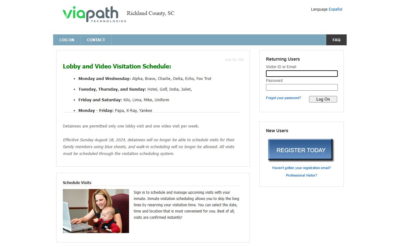 Richland County inmate records GTL ViaPath visitation portal