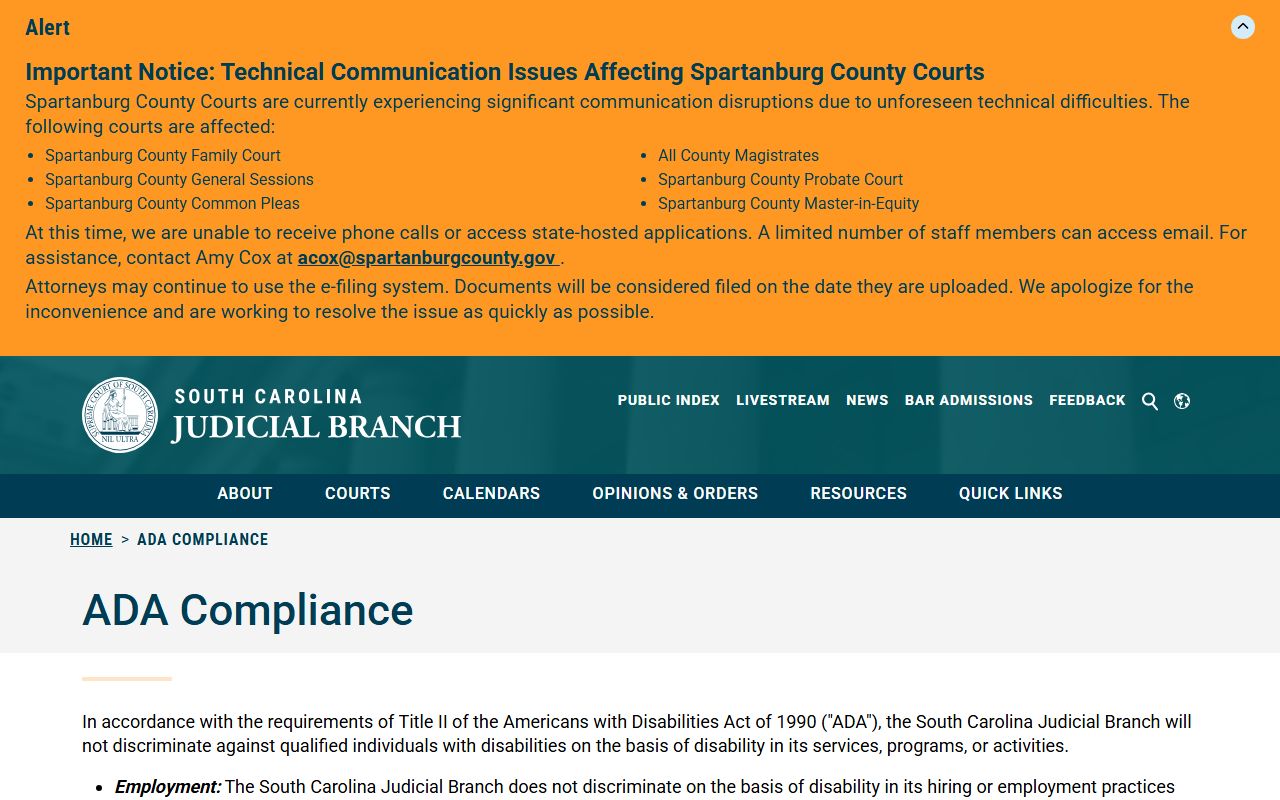 Richland County inmate records South Carolina Judicial ADA compliance