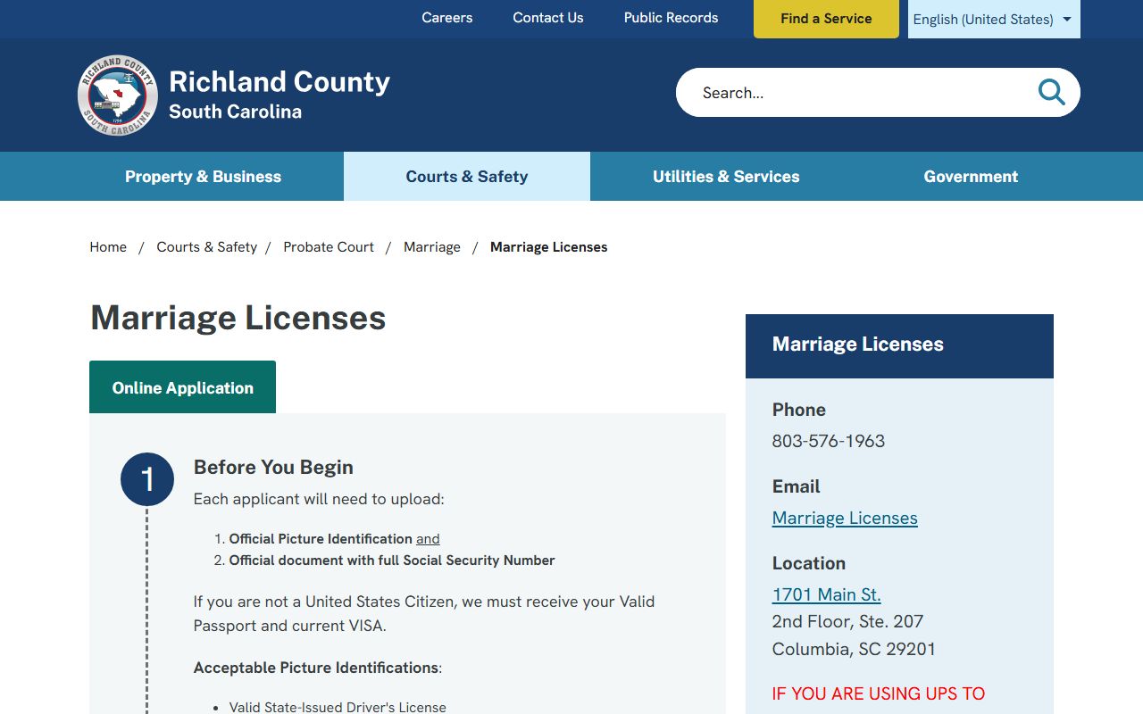 Richland County marriage records Probate Court license overview