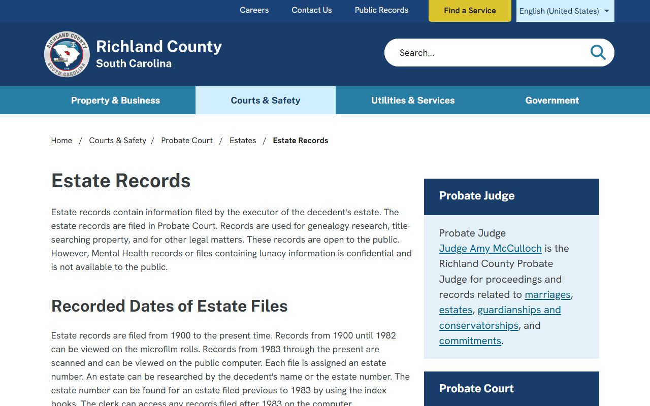 Richland County probate records estate record access