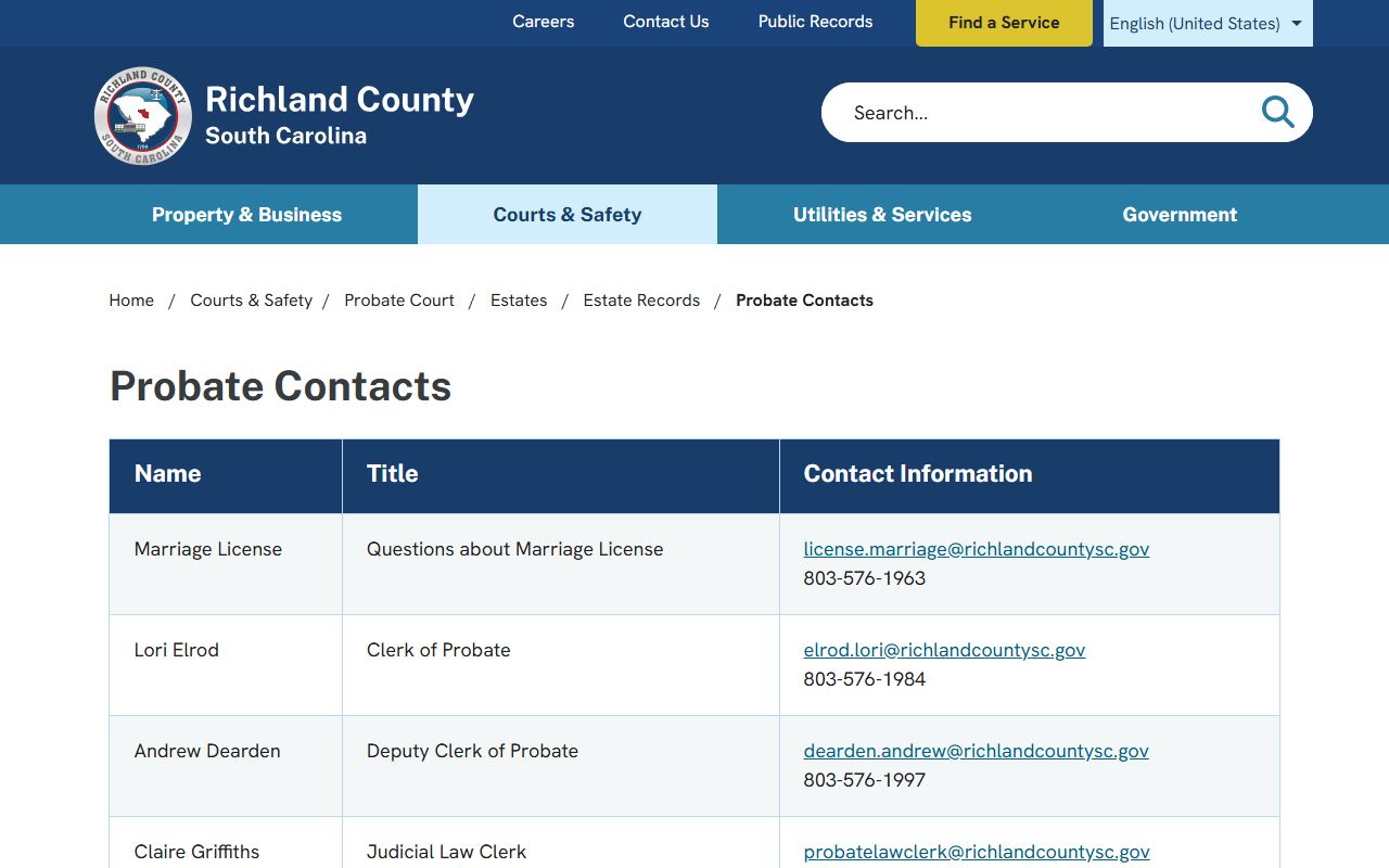 Richland County probate records Probate Court contacts