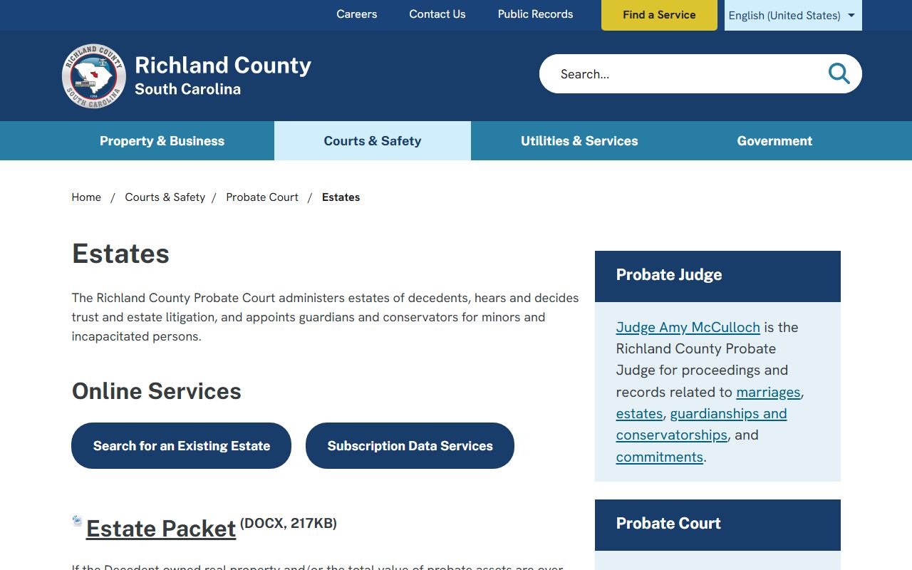 Richland County probate records estate filing information