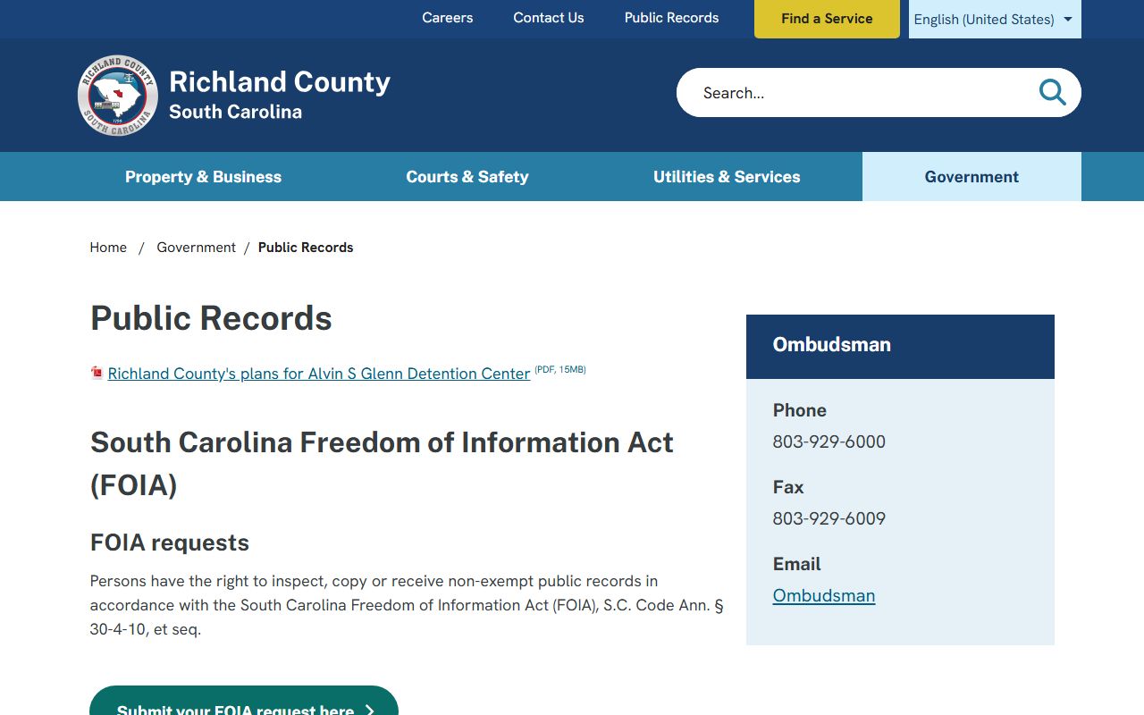 Richland County court records public records and FOIA page