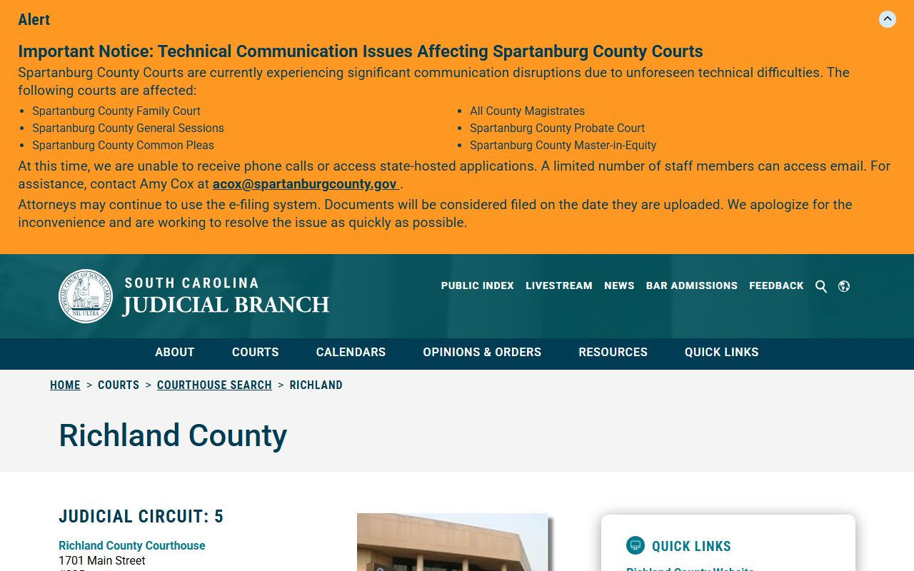Richland County court records courthouse listing from South Carolina Judicial Branch