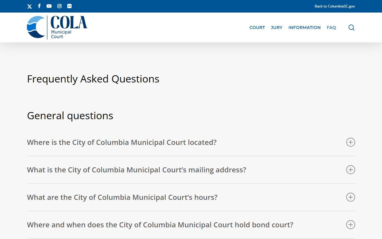 Richland County traffic court records Columbia Municipal Court FAQ