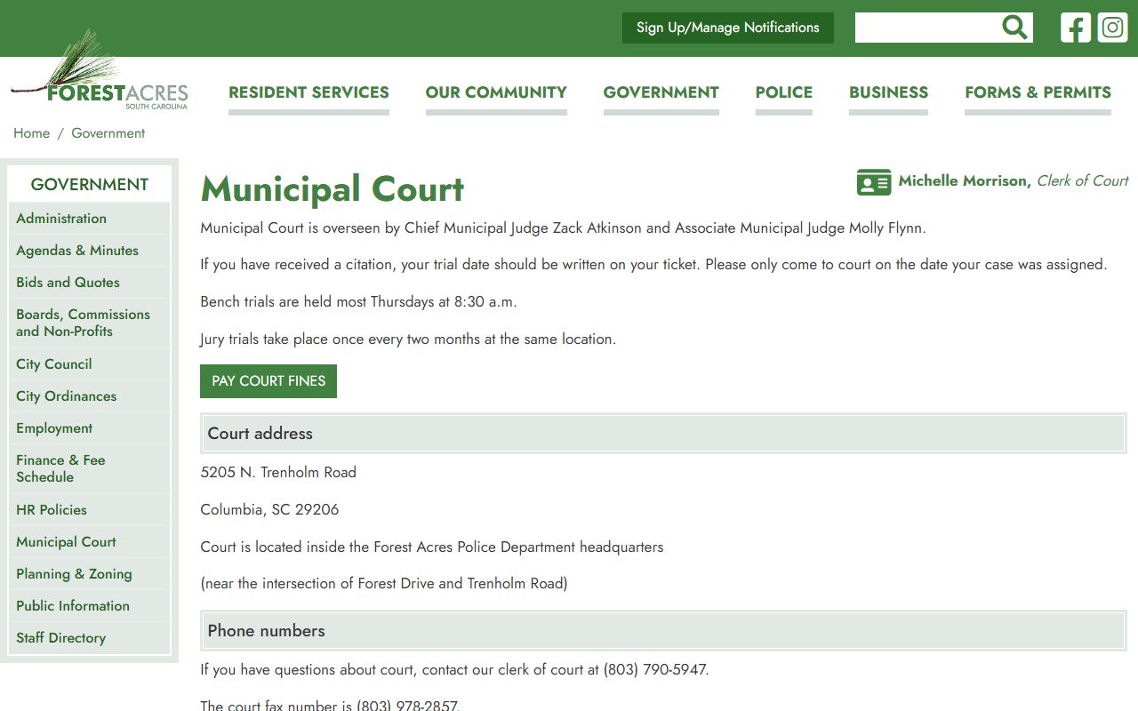 Richland County traffic court records Forest Acres Municipal Court
