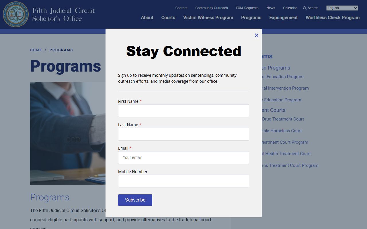 Richland County warrant records Solicitor diversion programs