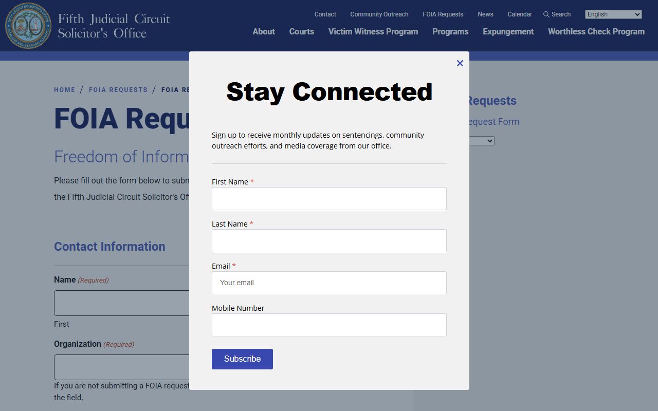 Richland County warrant records Solicitor FOIA request form
